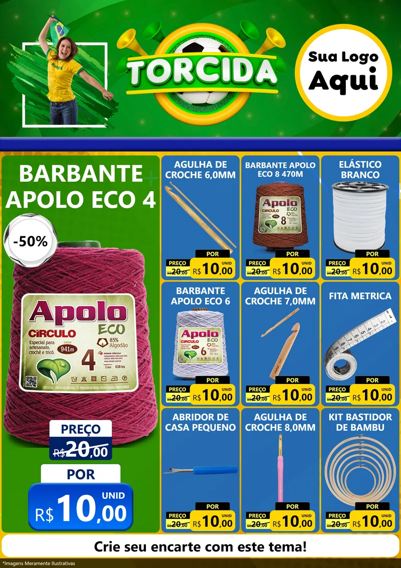 Modelo de Encarte para Encarte A4 Vertical com o tema Torcida para Armarinho e Aviamentos