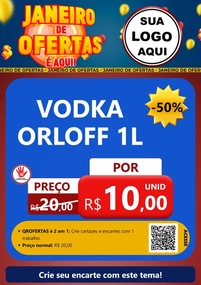 Modelo de Cartaz para Cartaz A4 Vertical com o tema Janeiro de Ofertas É Aqui! para Distribuidora de bebidas