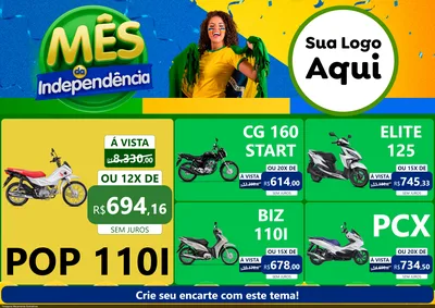 Modelo de Encarte para Encarte A4 Horizontal com o tema Mês da Independência para Concessionaria de Motos