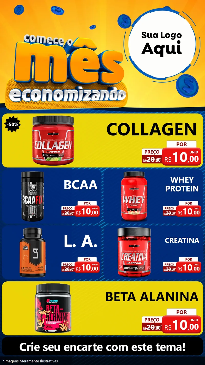 Modelo de TV para TV Vertical com o tema Comece O Mês Economizando para Suplementos alimentares