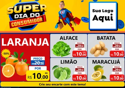 Modelo de Encarte para Encarte A4 Horizontal com o tema Super Dia do Consumidor para Hortifrúti