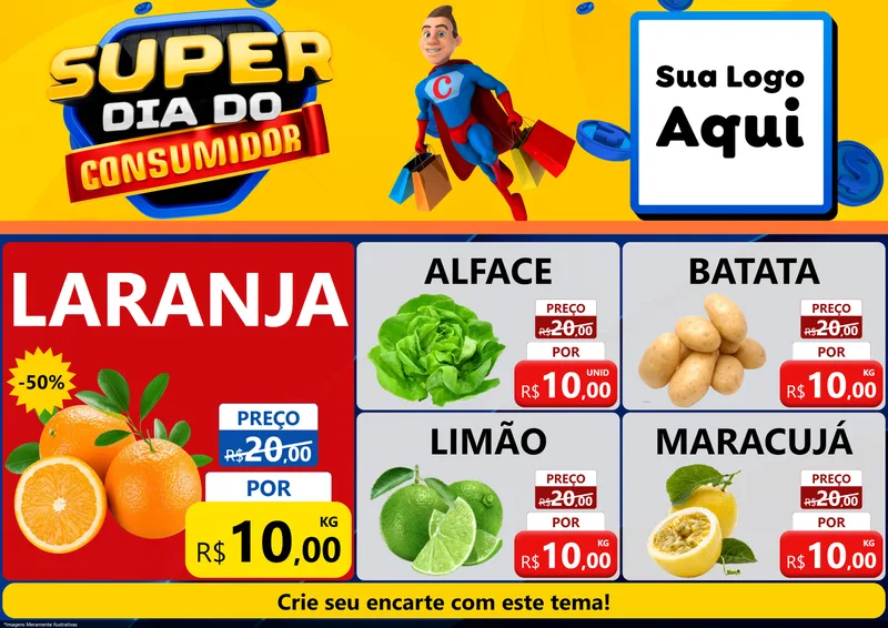 Modelo de Encarte para Encarte A4 Horizontal com o tema Super Dia do Consumidor para Hortifrúti
