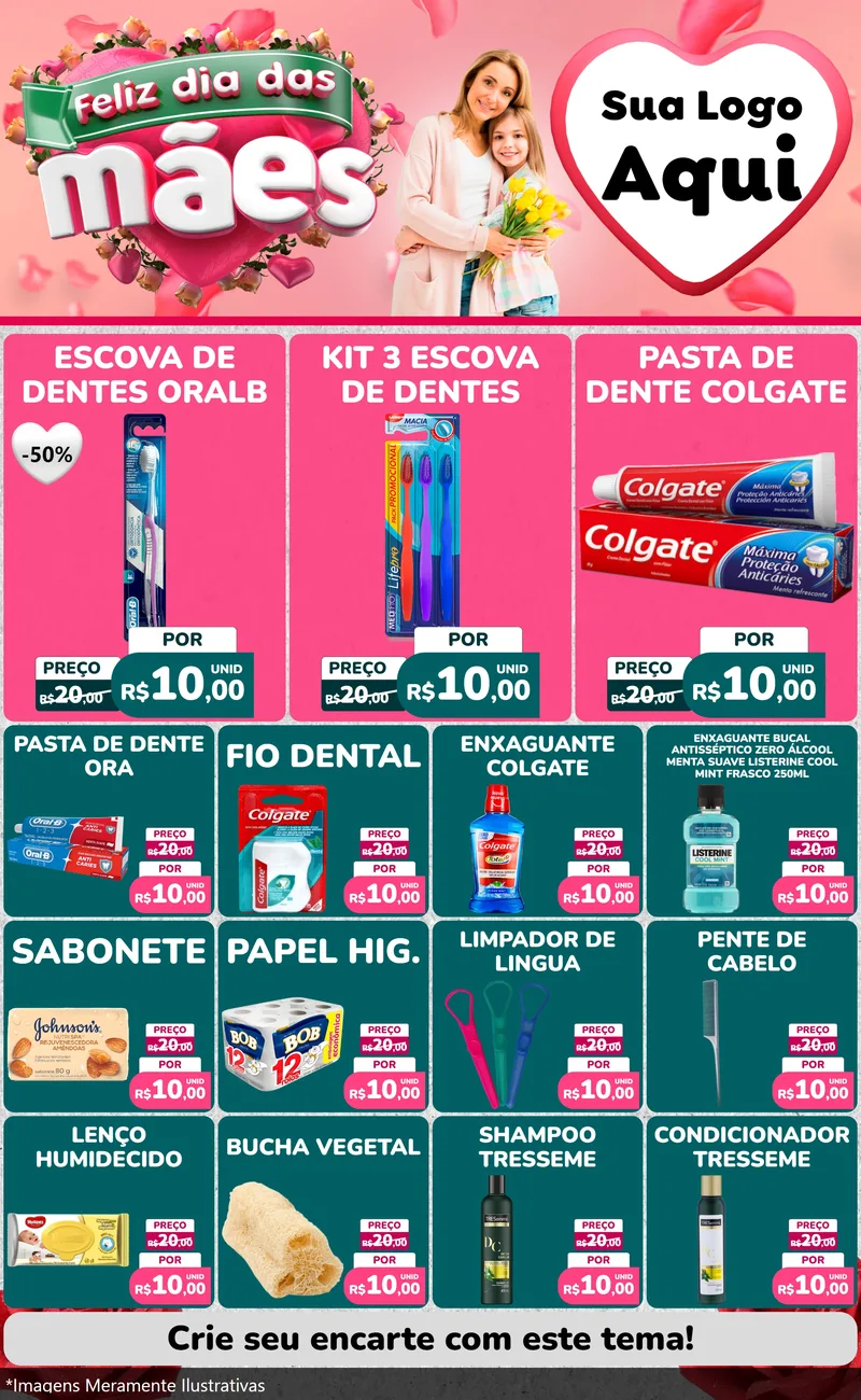 Modelo de Encarte para Encarte Grande com o tema Feliz Dia das Mães para Higiene Pessoal