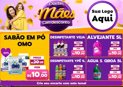 Modelo de Encarte para Encarte A4 Horizontal com o tema Dia das Mães com Desconto para Produtos de Limpeza