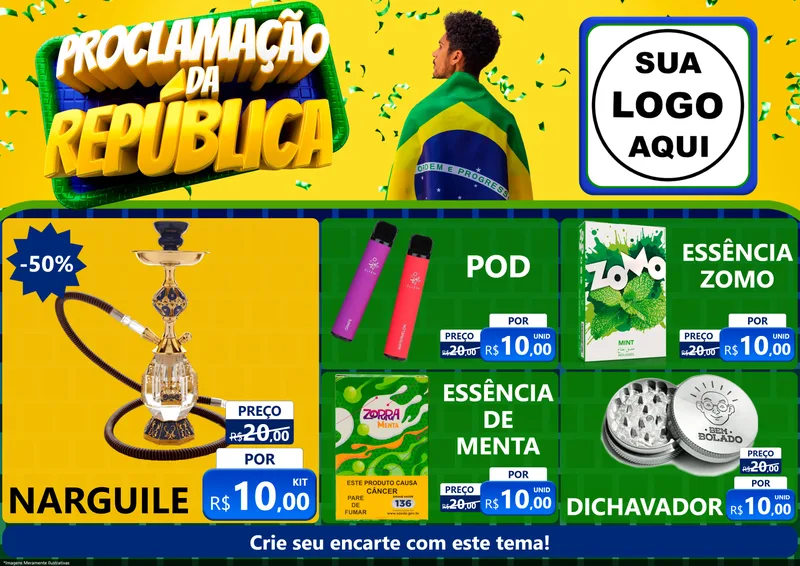 Modelo de Encarte para Encarte A4 Horizontal com o tema Proclamação da República para Tabacaria