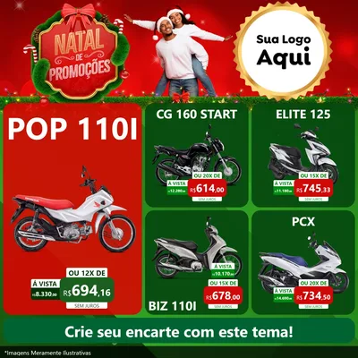 Modelo de Rede Social para Feed Facebook com o tema Natal de Promoções para Concessionaria de Motos