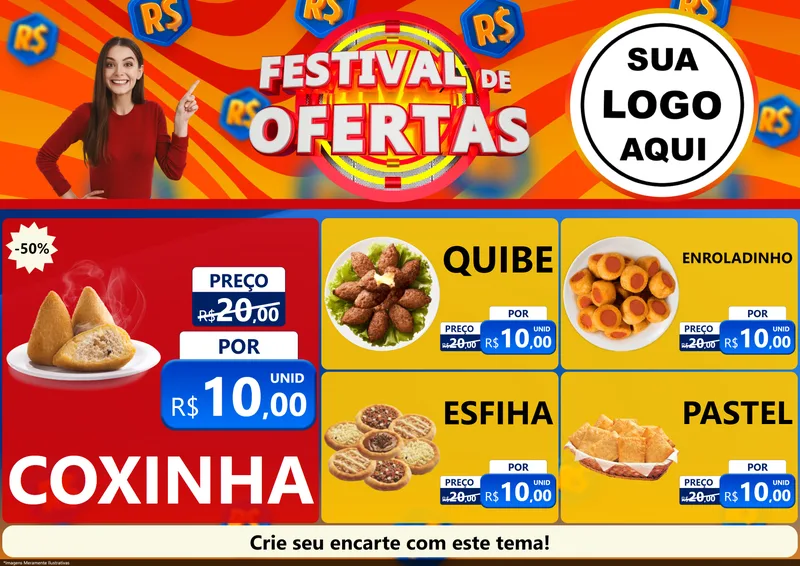 Modelo de Encarte para Encarte A4 Horizontal com o tema Festival de Ofertas para Salgadaria
