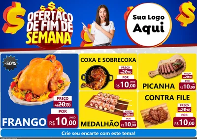 Modelo de Encarte para Encarte A4 Horizontal com o tema Ofertaço de Fim de Semana para Assados