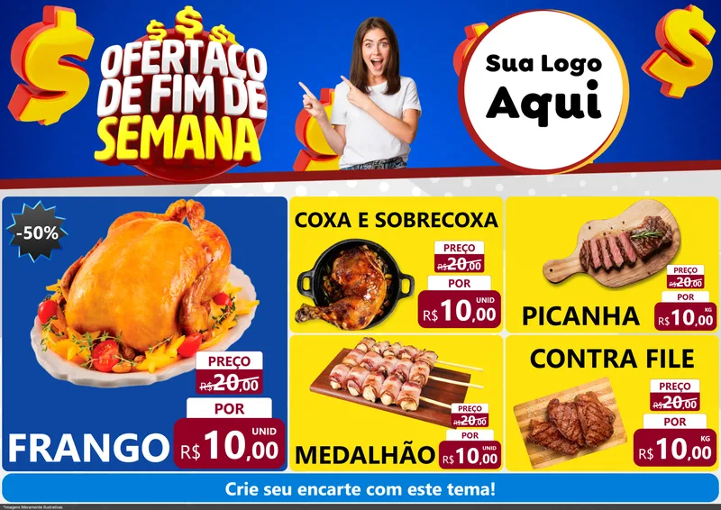 Modelo de Encarte para Encarte A4 Horizontal com o tema Ofertaço de Fim de Semana para Assados