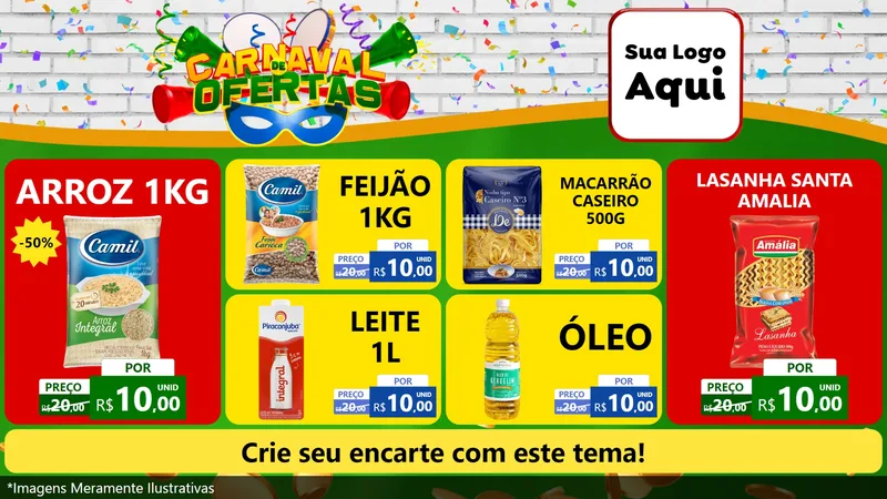 Modelo de TV para TV Horizontal com o tema Carnaval de Ofertas para Supermercado