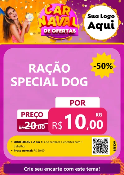 Modelo de Cartaz para Cartaz A4 Vertical com o tema Carnaval de Ofertas para Pet Shop