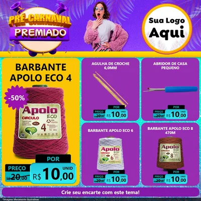 Modelo de Rede Social para Feed Facebook com o tema Pré-Carnaval Premiado para Armarinho e Aviamentos