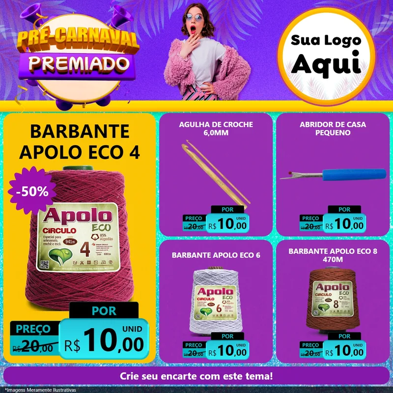 Modelo de Rede Social para Feed Facebook com o tema Pré-Carnaval Premiado para Armarinho e Aviamentos