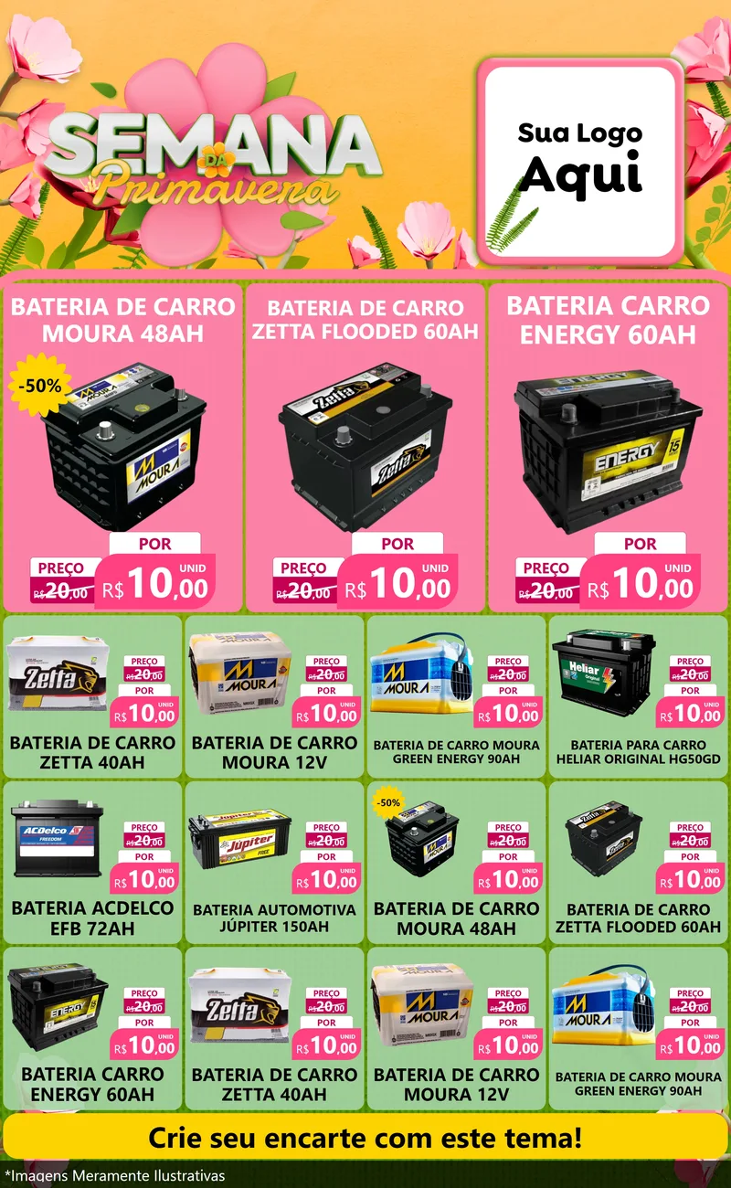 Modelo de Encarte para Encarte Grande com o tema Semana da Primavera para Baterias Elétricas