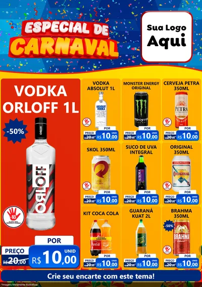 Modelo de Encarte para Encarte A4 Vertical com o tema Especial de Carnaval para Distribuidora de bebidas