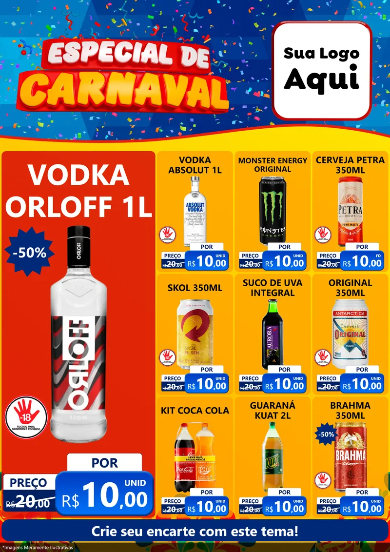 Modelo de Encarte para Encarte A4 Vertical com o tema Especial de Carnaval para Distribuidora de bebidas
