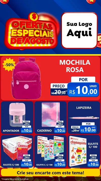 Modelo de Rede Social para Stories com o tema Ofertas Especiais de Agosto para Papelaria