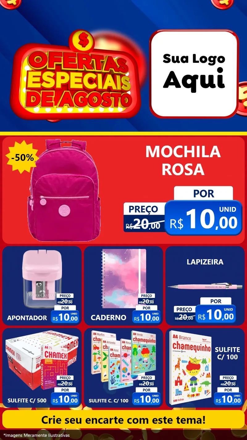 Modelo de Rede Social para Stories com o tema Ofertas Especiais de Agosto para Papelaria