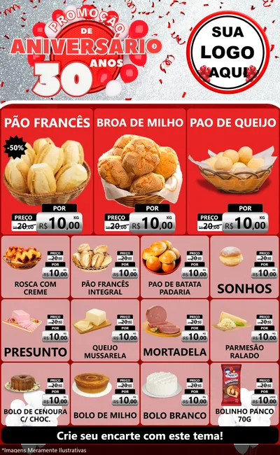 Modelo de Encarte para Encarte Grande com o tema Promoção de Aniversário - 30 Anos para Padaria