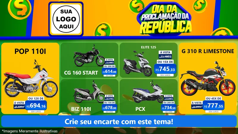 Modelo de TV para TV Horizontal com o tema Dia Da Proclamação da República para Concessionaria de Motos