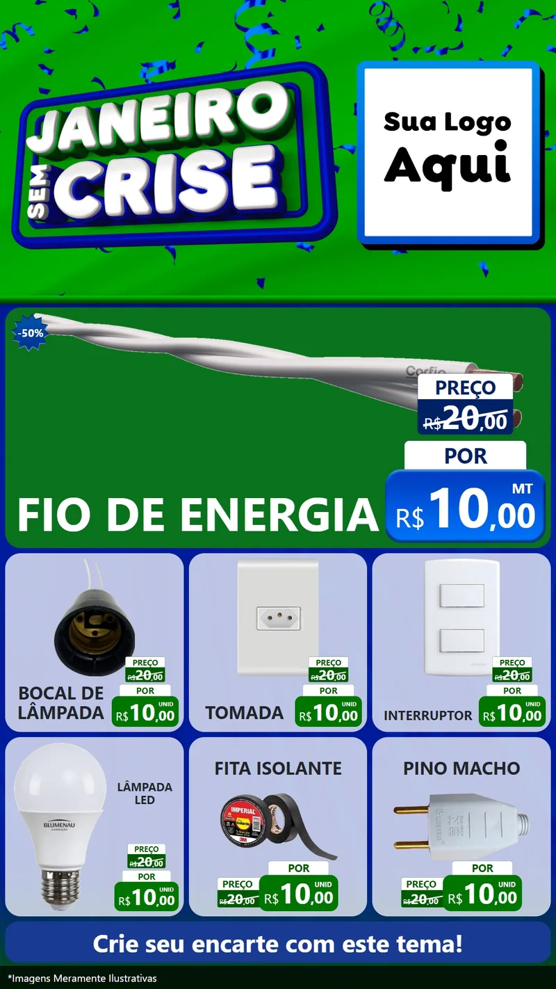 Modelo de Rede Social para Stories com o tema Janeiro Sem Crise para Materiais Elétricos
