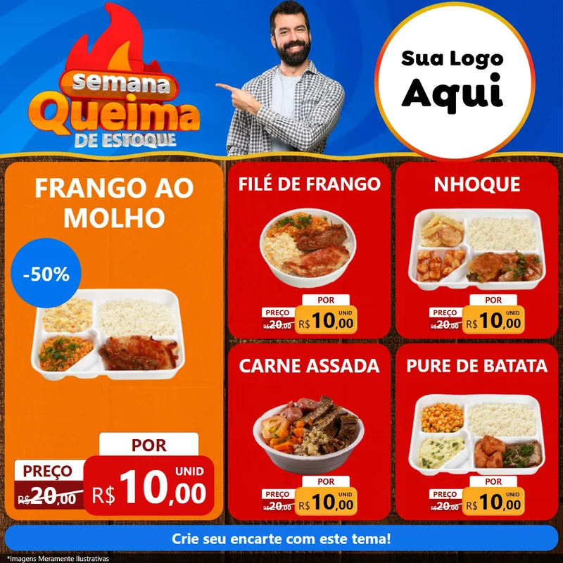Modelo de Rede Social para Feed Facebook com o tema Semana Queima de Estoque para Restaurante