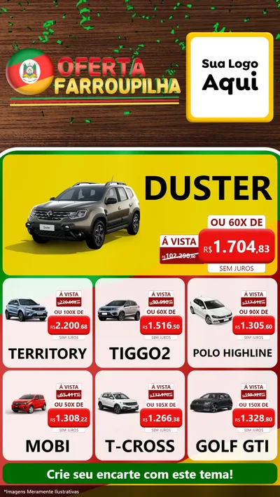 Modelo de Rede Social para Stories com o tema Oferta Farroupilha para Concessionaria de Carros