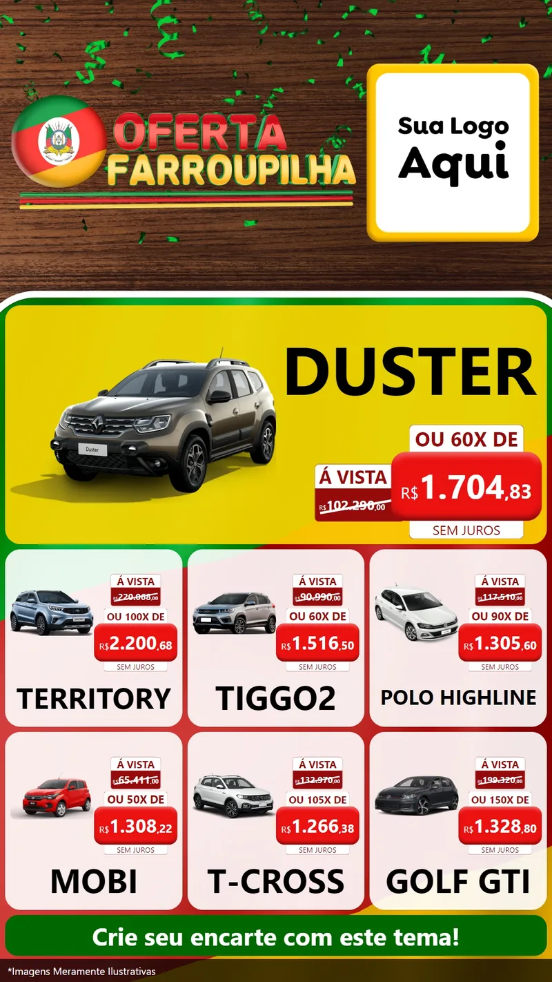 Modelo de Rede Social para Stories com o tema Oferta Farroupilha para Concessionaria de Carros