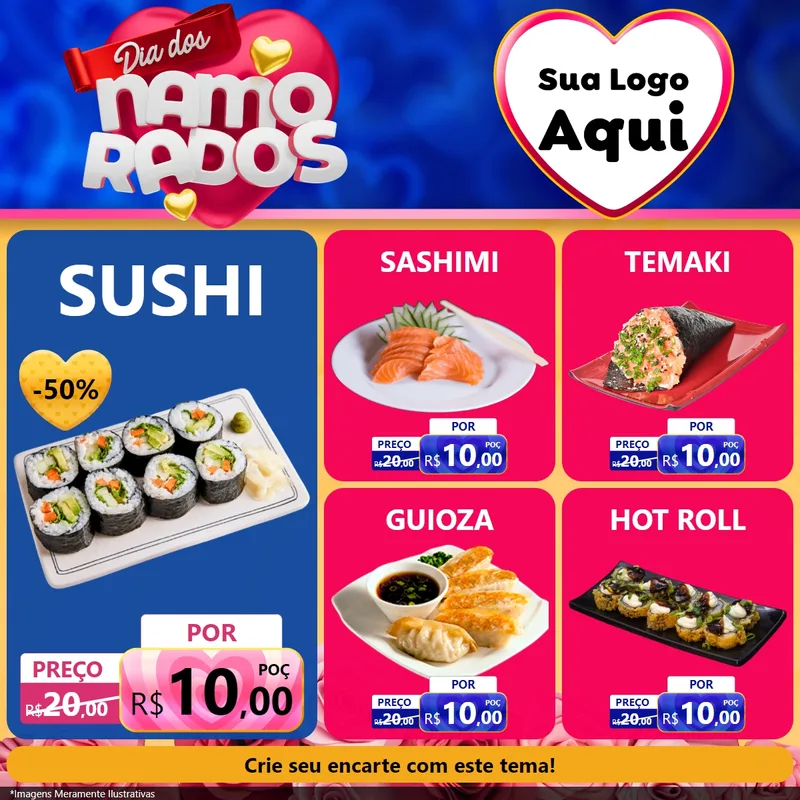 Modelo de Rede Social para Feed Facebook com o tema Dia dos namorados para Comida japonesa