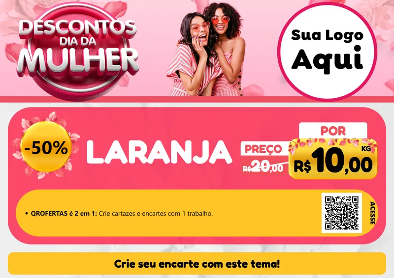 Modelo de Cartaz para Cartaz A4 Horizontal com o tema Descontos Dia da Mulher para Hortifrúti