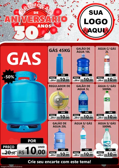 Modelo de Encarte para Encarte A4 Vertical com o tema Promoção de Aniversário - 30 Anos para Água e gás
