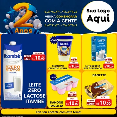 Modelo de Rede Social para Feed Facebook com o tema Aniversário de 2 anos para Frios e Laticínios