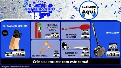 Modelo de TV para TV Horizontal com o tema Promoção de Aniversário - 15 Anos para Utilidades Domésticas