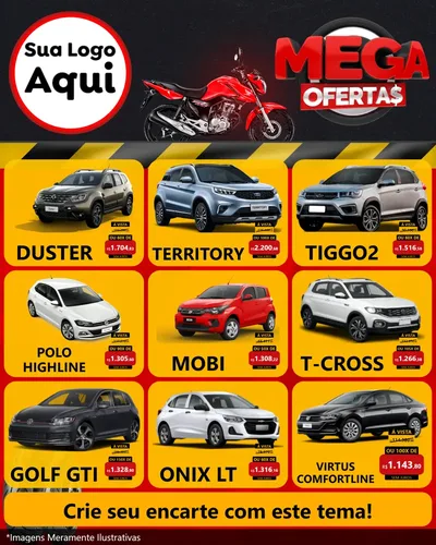 Modelo de Rede Social para Feed Instagram com o tema Mega Ofertas - Motopeças para Concessionaria de Carros