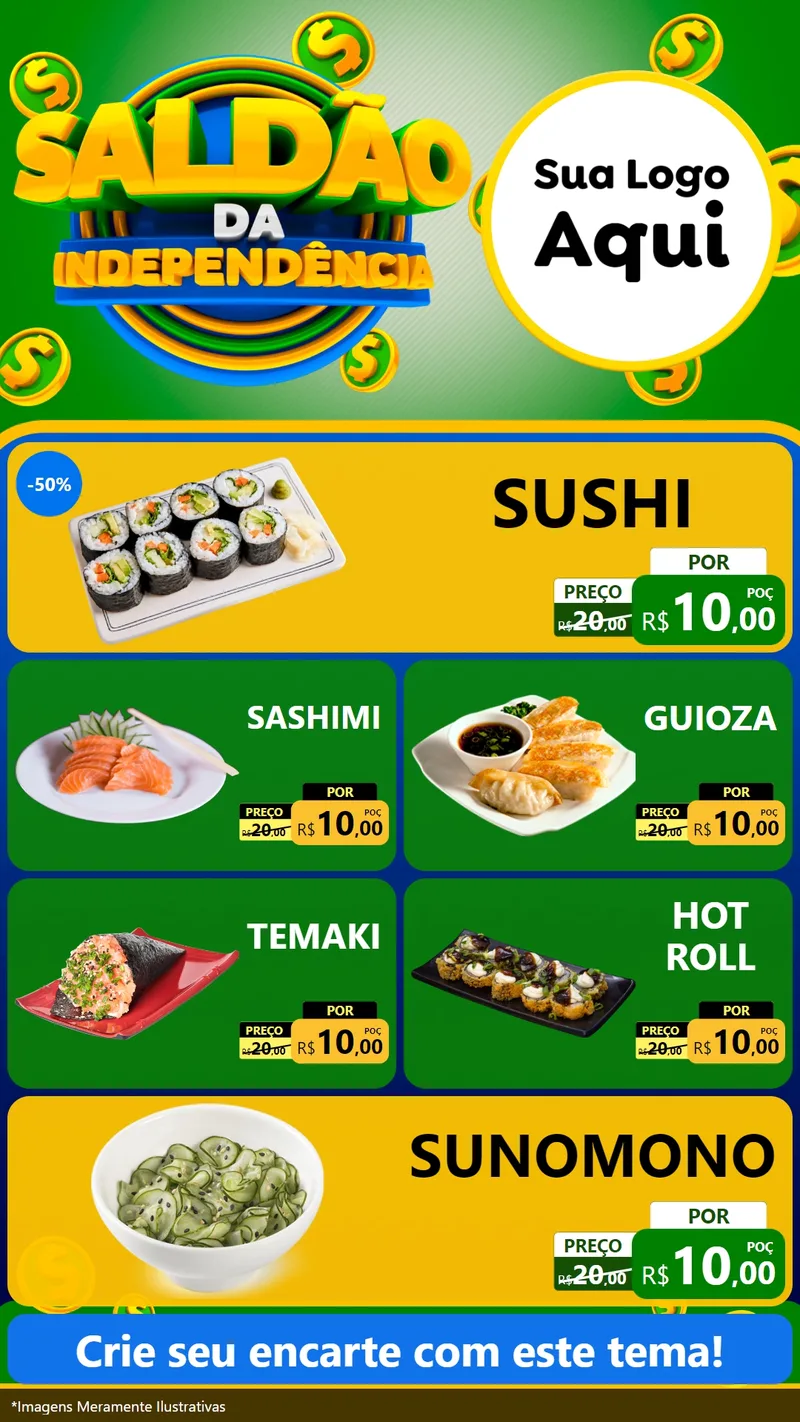 Modelo de TV para TV Vertical com o tema Saldão da Indepêndencia para Comida japonesa