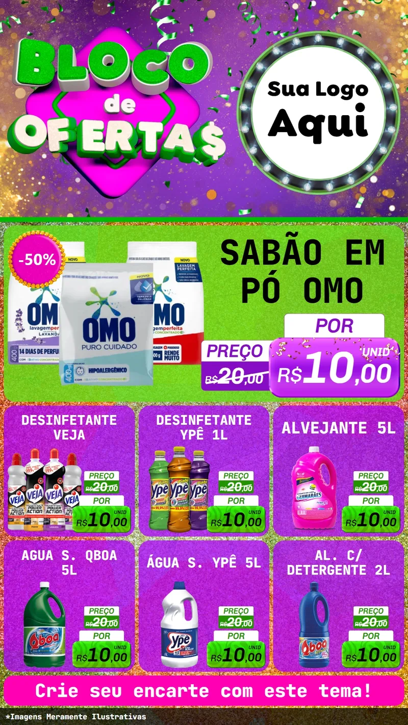 Modelo de Rede Social para Stories com o tema Bloco de Ofertas para Produtos de Limpeza