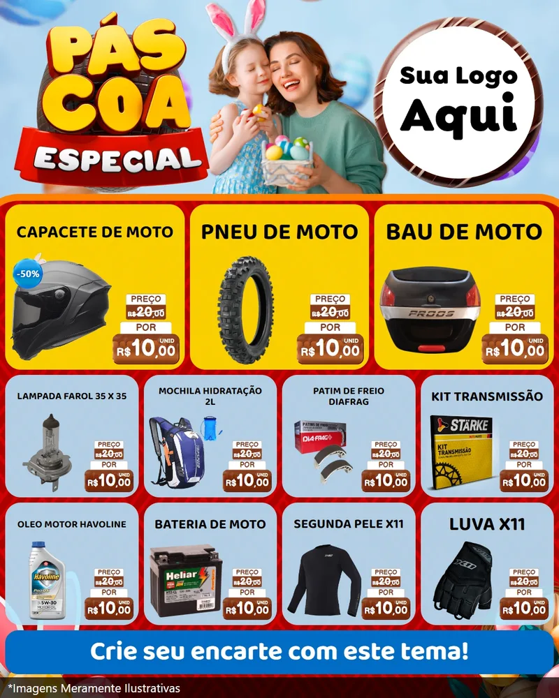 Modelo de Rede Social para Feed Instagram com o tema Páscoa Especial para Moto peças