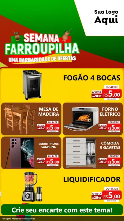 Modelo de TV para TV Vertical com o tema Semana Farroupilha - Uma Barbaridade de Ofertas para Móveis e Eletro