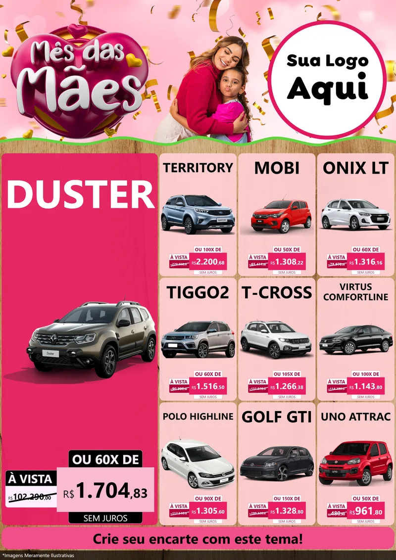 Modelo de Encarte para Encarte A4 Vertical com o tema Mês das Mães para Concessionaria de Carros