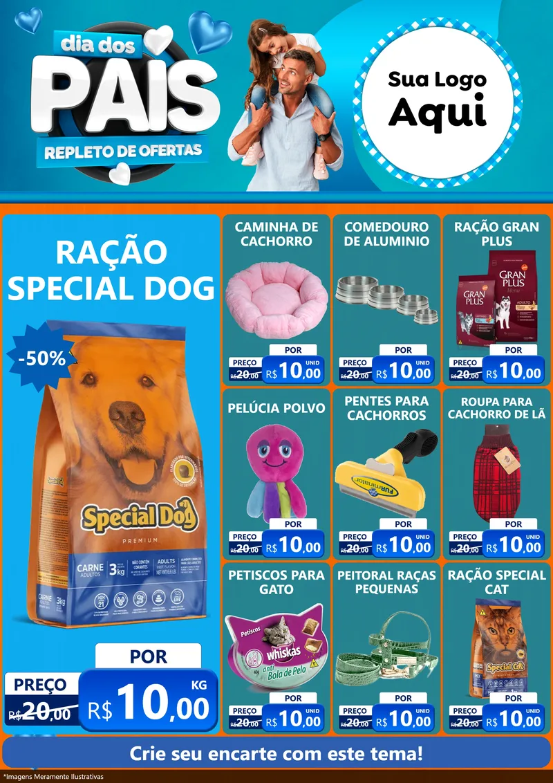 Modelo de Encarte para Encarte A4 Vertical com o tema Dia Dos Pais Repleto de Ofertas para Pet Shop