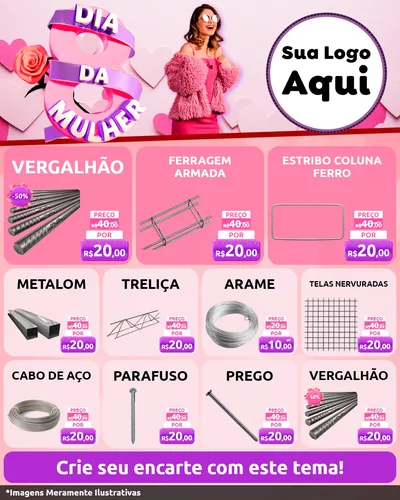 Modelo de Rede Social para Feed Instagram com o tema Dia da Mulher para Ferragens