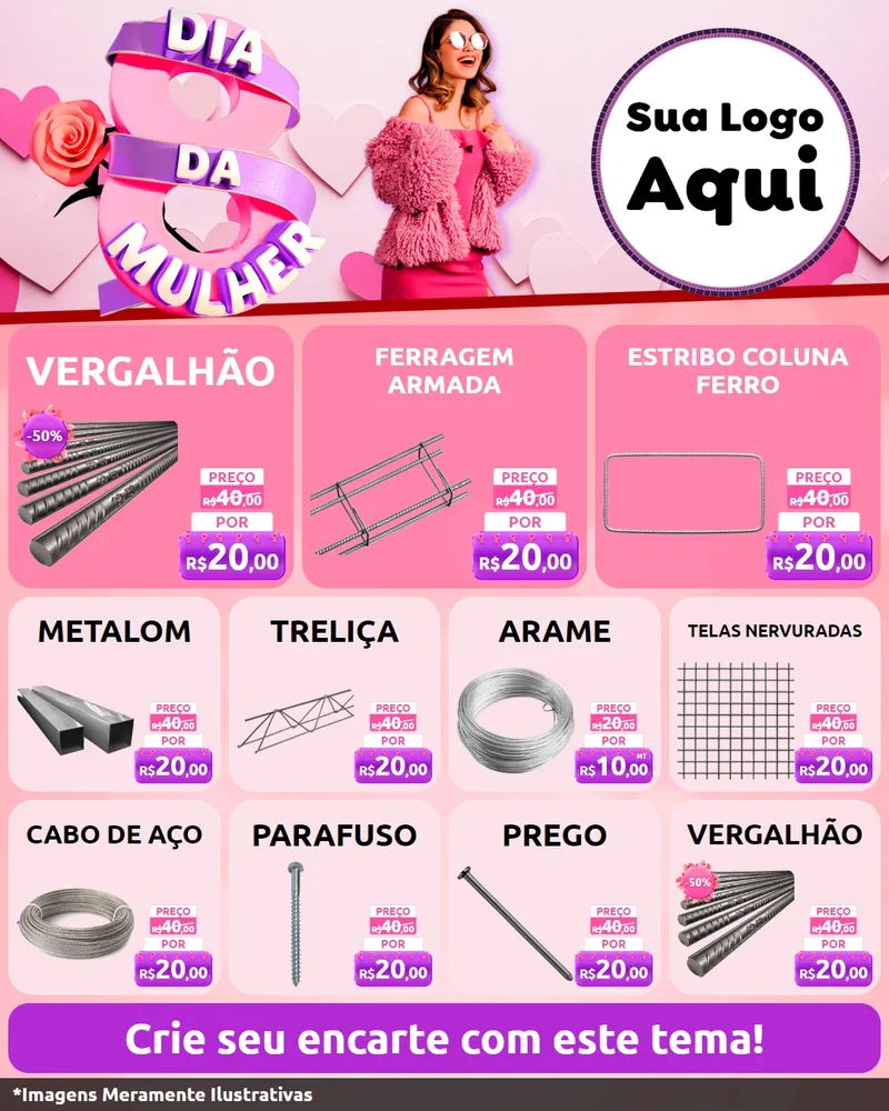 Modelo de Rede Social para Feed Instagram com o tema Dia da Mulher para Ferragens