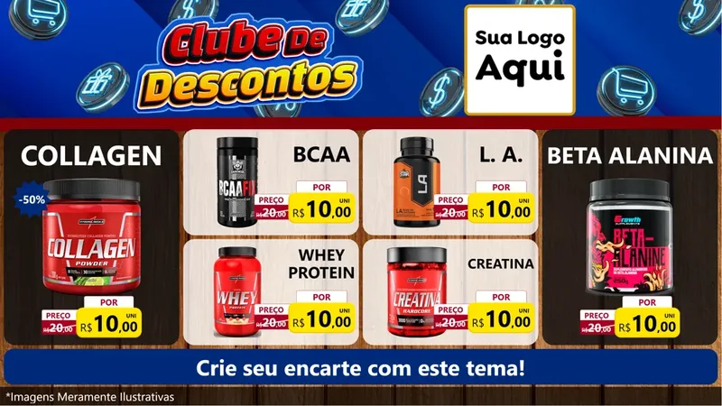Modelo de TV para TV Horizontal com o tema Clube de Descontos para Suplementos alimentares