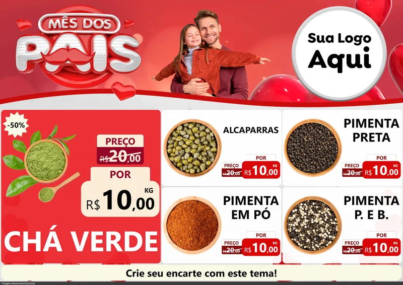 Modelo de Encarte para Encarte A4 Horizontal com o tema Mês dos Pais para Produtos Naturais