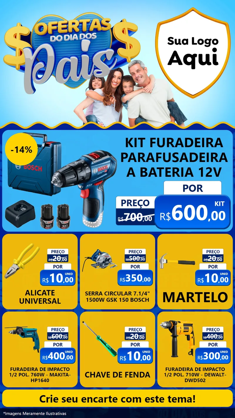 Modelo de Rede Social para Stories com o tema Ofertas do Dia dos Pais para Maquinas e Ferramentas