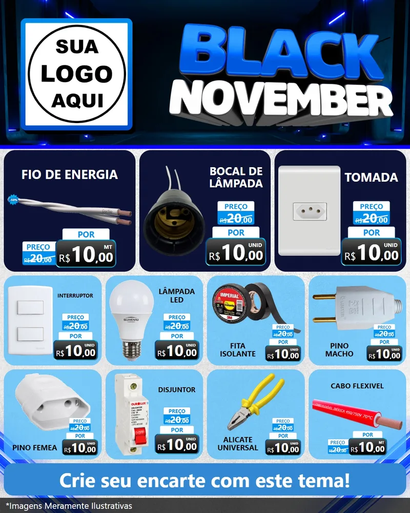 Modelo de Rede Social para Feed Instagram com o tema Black November para Materiais Elétricos
