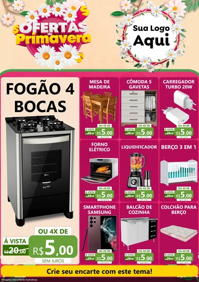 Modelo de Encarte para Encarte A4 Vertical com o tema Ofertas de Primavera para Móveis e Eletro
