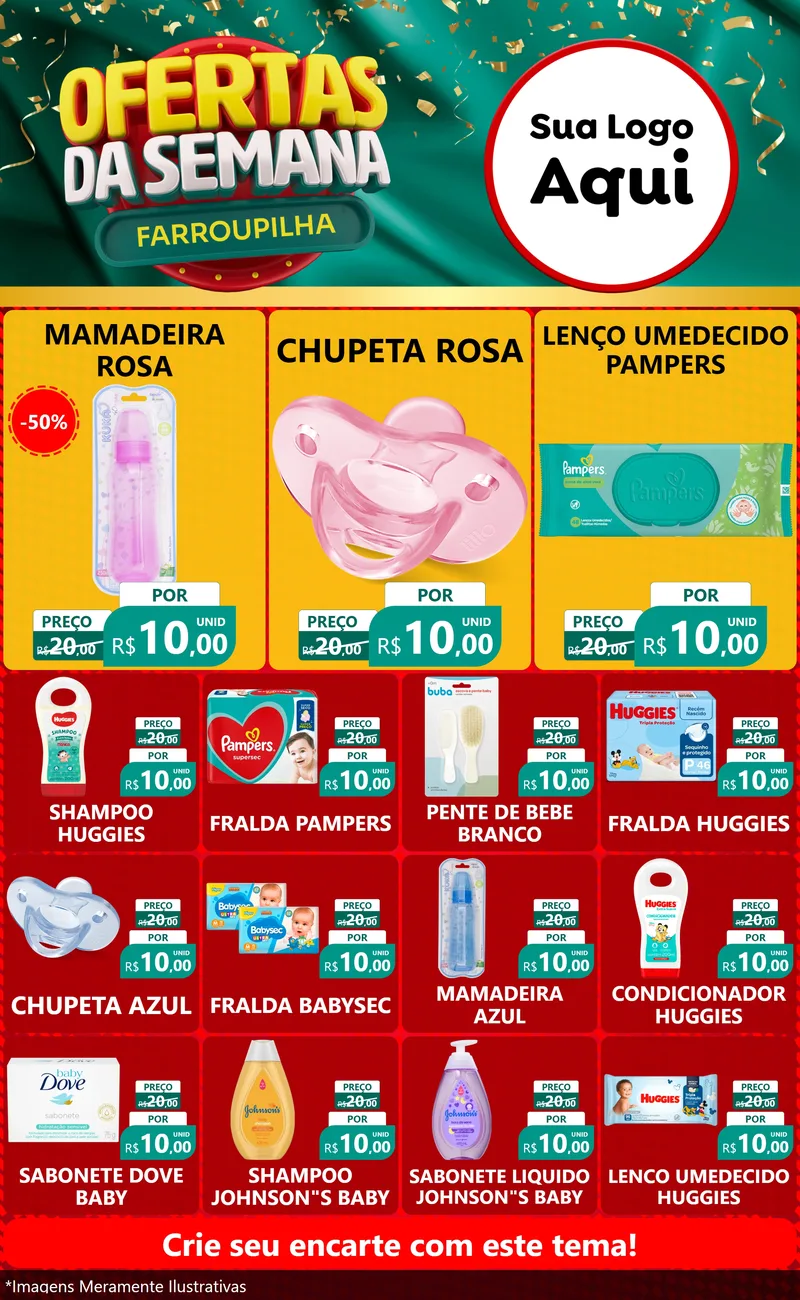 Modelo de Encarte para Encarte Grande com o tema Ofertas da Semana Farroupilha para Bebês