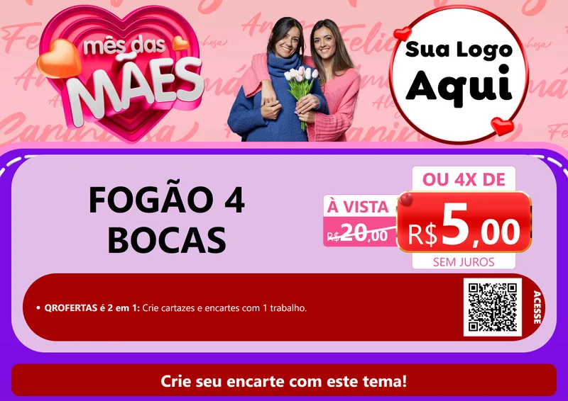 Modelo de Cartaz para Cartaz A4 Horizontal com o tema Mês Das Mães para Móveis e Eletro