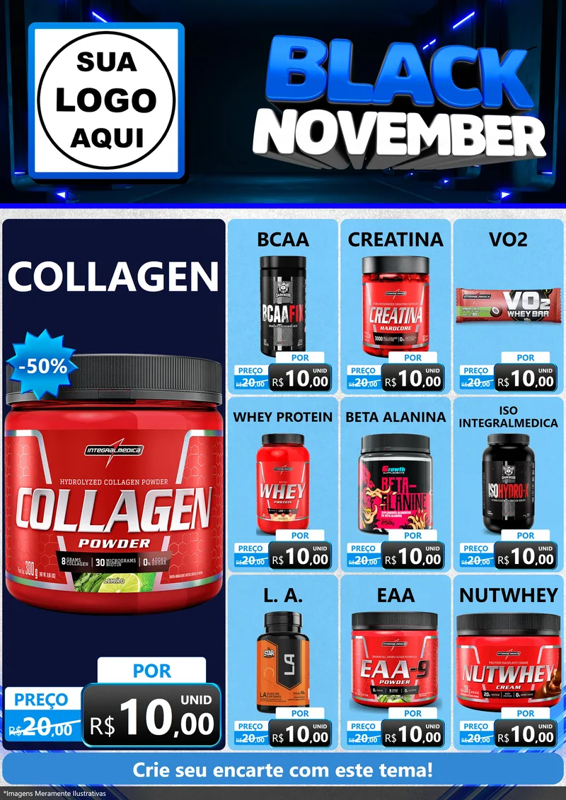 Modelo de Encarte para Encarte A4 Vertical com o tema Black November para Suplementos alimentares